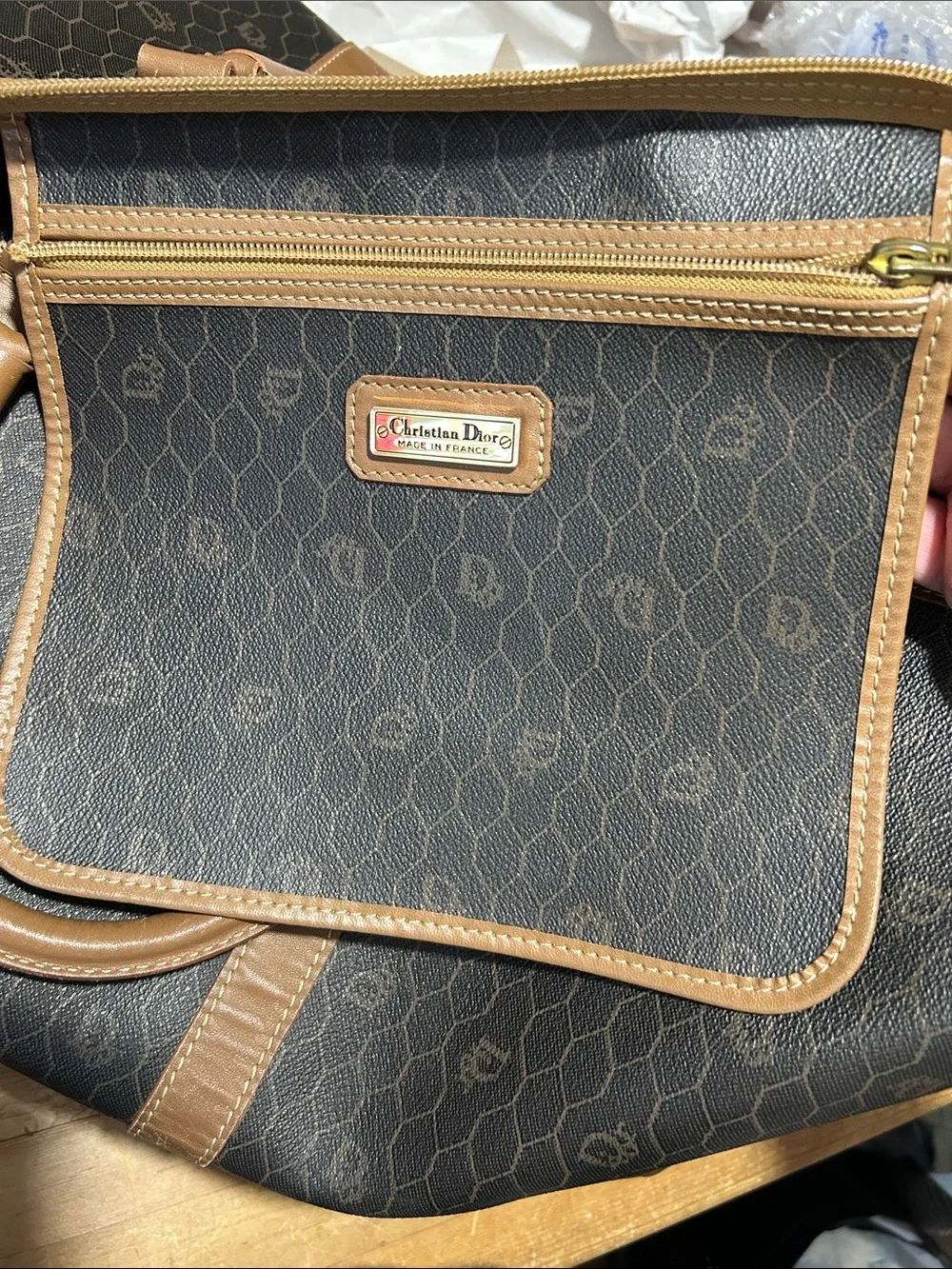 Vintage Christian Dior Black X Brown Monogram Trotter Honeycomb Boston Duffle - Picture 15 of 16
